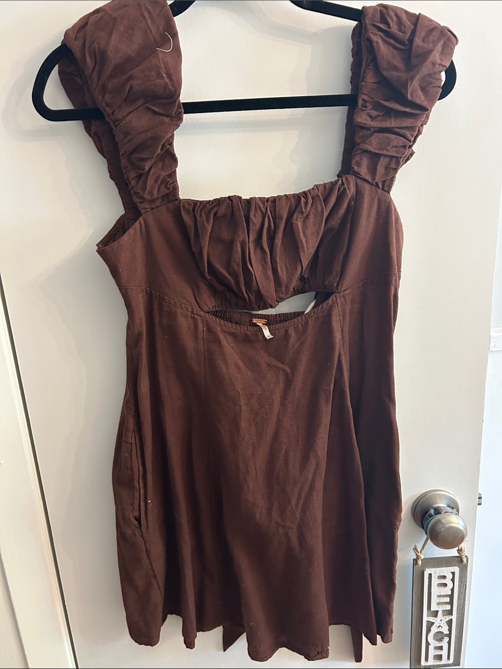 Free People Chocolate Brown Ruffled Strap Sundress